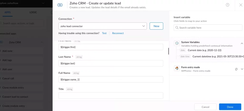 Create Lead in Zoho CRM